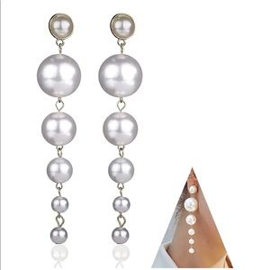 Never WORN.  Denifery Boho Chic Gold Long Tassel Pearl Earrings.